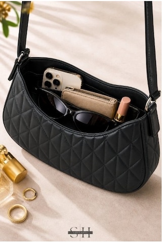 Orijinal Kadın Kolon Askılı Konfor Modeli Mini Baget Tek Gözlü Küçük Boy El Kol Ve Omuz Çantası Siyah 89702502