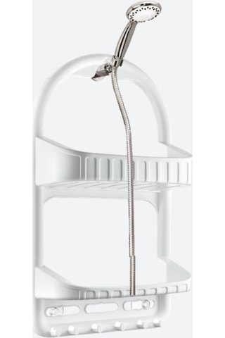 Flosoft 2 Raflı Şampuanlık, Asılabilir Vantuzlu Banyo Duş Şampuan Sabun Kozmetik Düzenleyici Beyaz