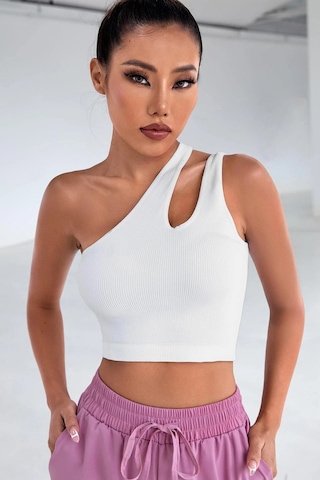 Angbutik Kadın Beyaz Tek Omuz Cut Out Detaylı Crop Top Bluz