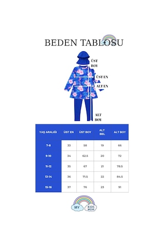 My Kids Wear Kız Çocuk Tesettür Mayo 3 Lü Takım Üst + Tayt + Bone 12568 Mavi