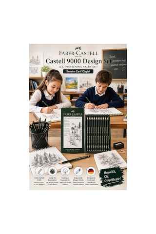 Resim Kalemi Teneke Kutu Faber Castell Dereceli Kalem Seti Karakalem 12 Li Set 5b 4b 3b 2b B Hb F H 2h 3h 4h 5h