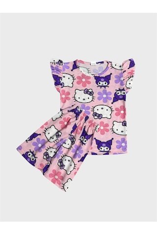 Aliş Kids Kız Çocuk Pembe Sevimli Karakter Desenli Kolları Fırfırlı Kısa Kollu Şortlu Yazlık Pijama Tkımı