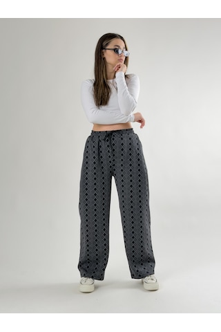 Cocopelli Desenli Kadın Baggy Pantolon Coc2675 Gri