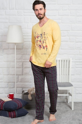 Gazzaz Erkek Uzun Kol Cepli V Yaka Pijama Takım 4772K