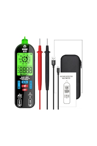 Geeksen Akıllı Isınma Koruma Dijital Multimetre, 400mah Li-pil İle Doğrudan Şarj, Lcd Ekran Yeşil-kırmızı Arka Işık, Otomatik Kapatma Ve El Feneri Fonksiyonu, Siyah + Saklama Çantası Siyah