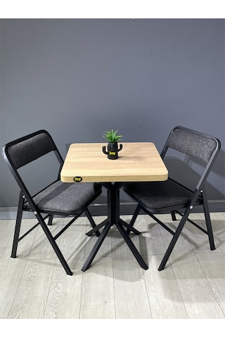 Mercan Sonoma 2 Kişilik Kare Mutfak Yemek Masası Takımı 2+1 Keten Gri 60 Cm Sonoma Gri 2'li