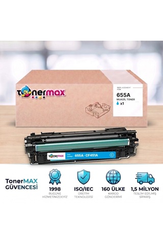 Hp 655a Cf451a Mavi Uyumlu Toner - Çipli / Color Laserjet Enterprise M652 / M653 / Mfp M681 / M682