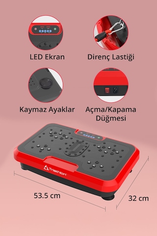 T-219 Yüksek Titreşimli Egzersiz Ve Kondisyon Aleti / Yüksek Hız / Basen Karın Kol Bacak Siyah - Kırmızı