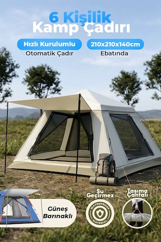 Auhma Outdoor Ac6636 6 Kişilik Otomatik Kamp Çadırı Krem 210x210x140 Cm Su Geçirmez Oxford Kumaş Auhma Outdoor Ac6636 6 Kişilik Otomatik Kamp Çadırı Krem 210x210x140 Cm Su Geçirmez Oxford Kumaş
