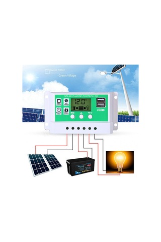 Konesam 40a 12v/24v Otomatik Tanıma Solar Kontrolör - Pwm Şarj, Aşırı Şarj Koruması, Lcd Ekran, 5v Usb Çıkışı, Beyaz+yeşil