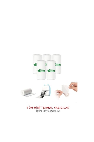 Torima Yapışkanlı Beyaz 1paket 5adet Termal Rulo Kağıt Etiket Sticker Tüm Mini Makinalara Uyumlu