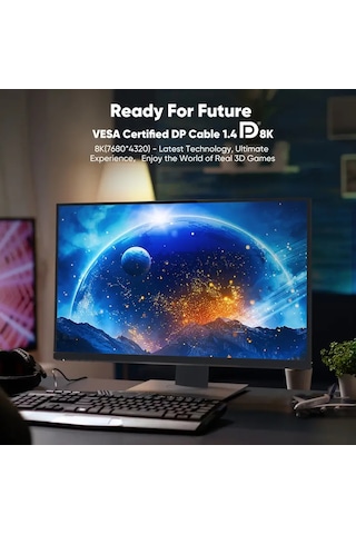 8k Displayport Kablo 1080p 360hz, 2k 240hz, 4k 144hz, 8k 60hz