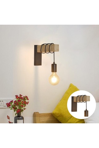 Homyl Ahşap Duvar Lambası Aplik Işık Fikstürü Anahtarsız Anahtarsız Diğer