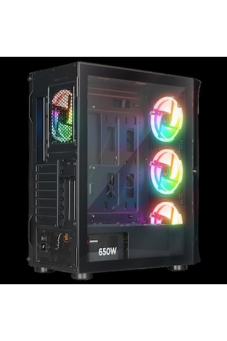Rampage Prolıx Mesh 650w 80+ Siyah 4 12cm Argb Fan Manyetik Temperli Camlı Atx Mid-t Gaming Oyuncu K