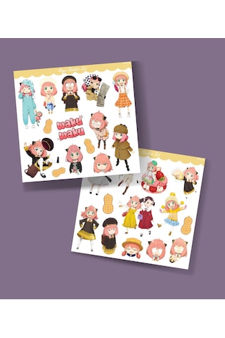 Anya-spyxfamily-2 Li Sticker Set Spy X Family Parlak Sticker Hediye Etiket Çıkartmaları Anime Süsleme Mor