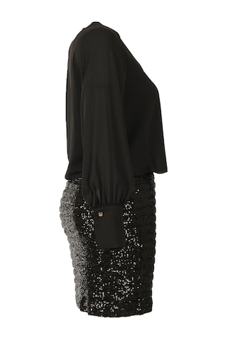 Explosion Midi Pullu Abiye Elbise - Uzun Kol - V Yaka Siyah