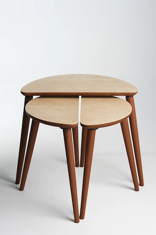 Roma 3'lü Zigon Sehpa %100 Mdf Yarım Ay Traverten