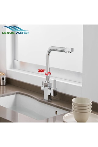 Lexus Water Su Arıtma Cihazları İçin 3 Yollu Kare Arıtmalı Musluğu Krom