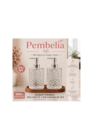 Ahşap Standlı 2 Li Cam 500 Ml Gri Başlıklı Sıvı Sabun Bulaşık Deterjan Şişesi Sabunluk Set Şeffaf 632345337 Şeffaf