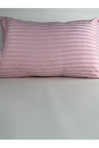 Çizgili Saten Pudra 2 Adet 50x70 Yastık Kılıfı Pudra