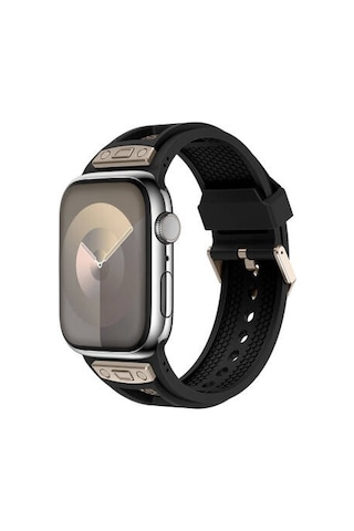 Apple Watch 7 45mm Uyumlu Krd-117 Hava Alabilen Delikli Metal Süslemeli Desenli Silikon Kordon - Titan