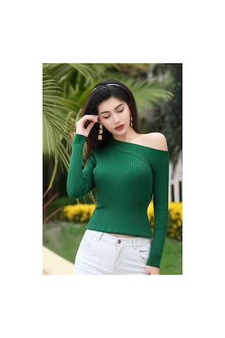 Flex Fashıon Yeni Sezon Omuz Detaylı Trend Kadın Triko Badi Koyu Yeşil - 738278902 Koyu Yeşil - 738278902 Koyu Yeşil