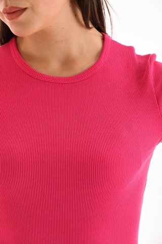 Kadın Likralı Kısa Kol Crop Bluz Pembe