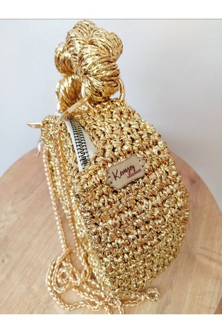 Gold Kalp Çanta , Altın Sarı Parlak Kalp Çantası Altın