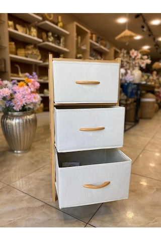 3 Çekmeceli Bambu Kabin - Çok Amaçlı Organizer Şifonyer 78.5 X 37 X 34.5 Cm Bej