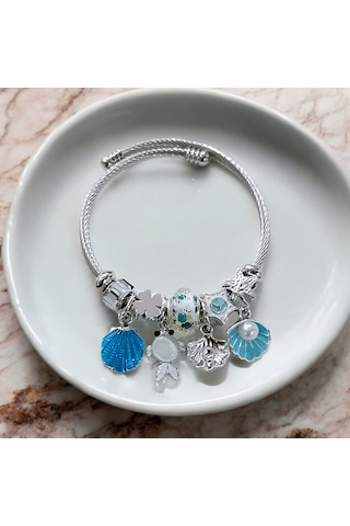 Kadın Çelik Charm Bileklik Bilezik Balık Figürlü Beyaz Çelik