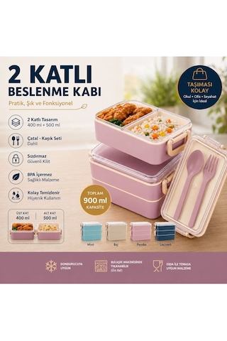Leon Life 2 Katlı Fely Beslenme Kabı 400 Ml + 500 Ml Beslenme Kutusu Pembe