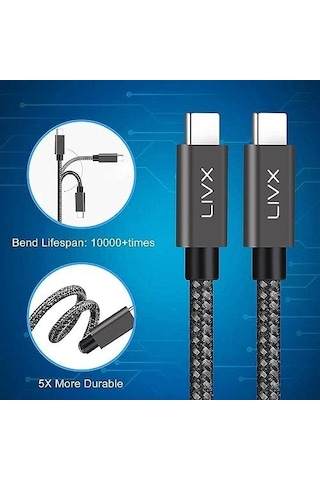 Solid 100w 5a Type C To Type C 50 Cm Hızlı Şarj Ve Data Kablosu Halat Örgülü Space Gray