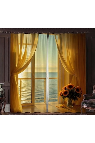 Özel Üretim Marka Uhd Dijital Baskı 240 280 Cm Çift Kanat Fon Perde Mikropetek Luxury Premium Kumaş Doku Manzara Deniz Deluxe Seri Gün Batımı Doğumu Oda Karanlığı Solmaya Dayanıklı Leke Tutmaz Sağlam Açık Turkuaz
