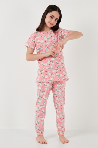 Lela % 100 Pamuk Bisiklet Yaka Kısa Kollu Kız Çocuk Pijama Takımı 6651004 Pembe