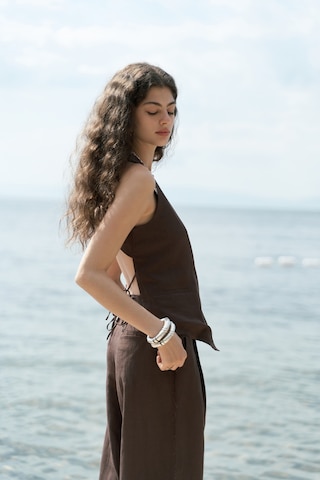 Nagmetah Sırt Pencereli Yelek Pantolon Takım - Kahve Kahve