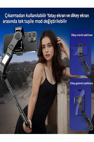 Uzaktan Kumandalı 101cm Led Işıklı Al Tripod Yapay Zeka Destekli Titreşim Engelli Gimbal