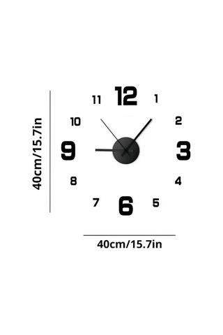 Ev Ve Ofis İçin 3 Boyutlu Duvar Saati Çerçevesiz Modern Duvar Saa Siyah