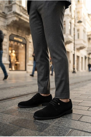 Fort 97044 Siyah Süet Damat Ayakkabısı Takım Ayakkabısı Erkek Ayakkabı
