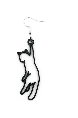 Sarkan Kedi Silüeti Küpe Çifti - Oyunbaz Mizah Temalı Minimalist Kedi Aksesuarı Siyah