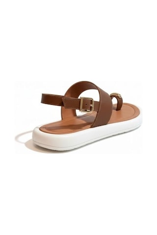 Ne&ve Shoes Taba Hakiki Deri Parmak Arası Arkadan Tokalı Kadın Günlük Sandalet