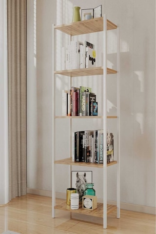 Bes Rafli Çok Amaçli Kitaplik Beyaz Profil Çam Sunta 60x150x26 Cm Mtl035 Beyaz-çam