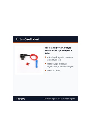 Trobus Fuse Tap Sigorta Çoklayıcı Mikro Bıçak Tipi Adaptör 1 Adet Diğer