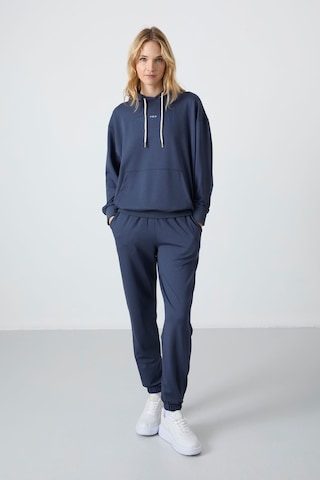 Tommy Life Petrol Kapüşonlu Kanguru Cep Oversize Lastik Paça Kadın Eşofman Takımı - 95288 Petrol
