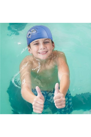 Unisex Su Geçirmez Silikon Yüzme Bone Mavi Yunus Çocuklar İçin Mavi