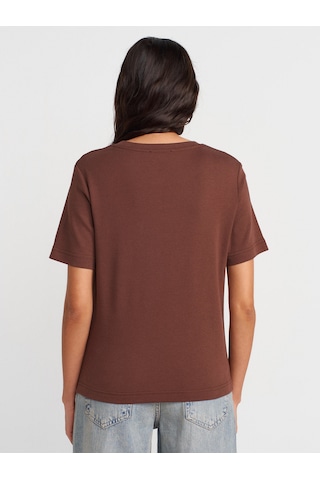 Dilvin 31763 Bisiklet Yaka T-shirt-açık Kahve Açık Kahve