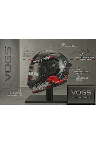 Ws-210 Güneş Vizörlü Çene Açılır Kask Kırmızı Dişli Şeffaf Vizörlü İtaly Dizany