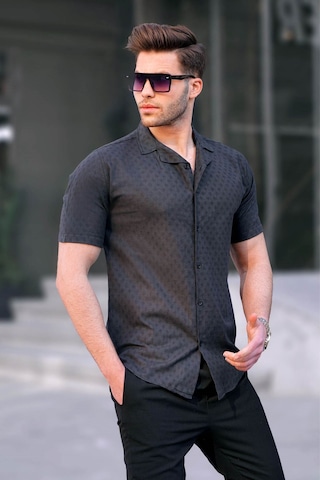 Madmext Siyah Slim Fit %100 Pamuk Kısa Kol Erkek Gömlek 5585 Siyah