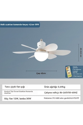 Xianwen Altı Kanatlı Fan Işığı Yatak Odası Oturma Odası Işıklı Diğer