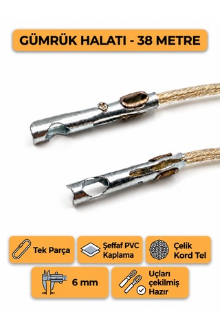 Tır Dorse Kamyon Konteyner Gümrük Halatı Galvanizli Çelik Tel 38 Metre 6mm