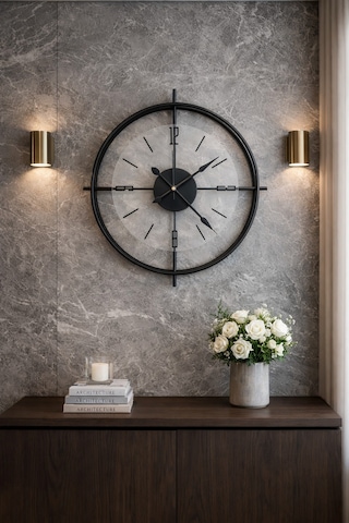 MetaQuartz Aksesuar Deluxe Şeffaf Cam İskandinav Çiftçember Camlı Duvar Saati Siyah 55 x 55 CM